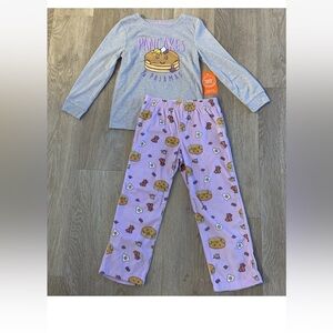 (NWT) Wonder Nation Girl’s Size 4/5 Purple 2 Pc Pajama Set With Breakfast Theme